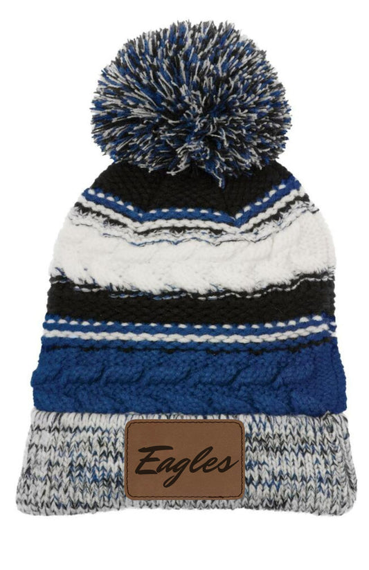 Eagles Leather Patch Pom Pom Beanie